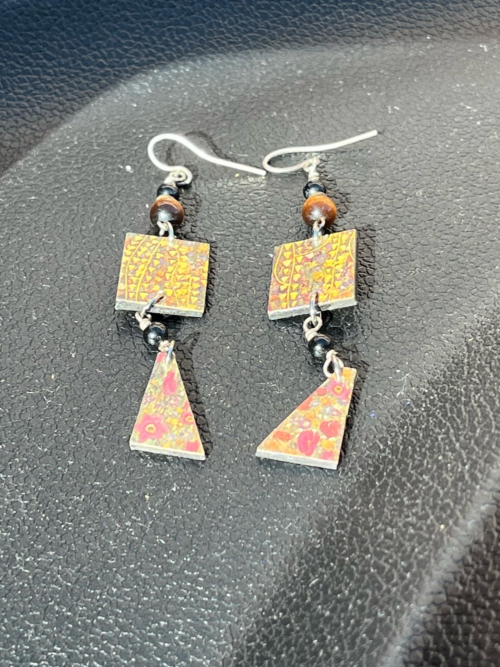 Handcrafted Multicolored Geometric Shape Drop Earrings - Picture 4 of 6